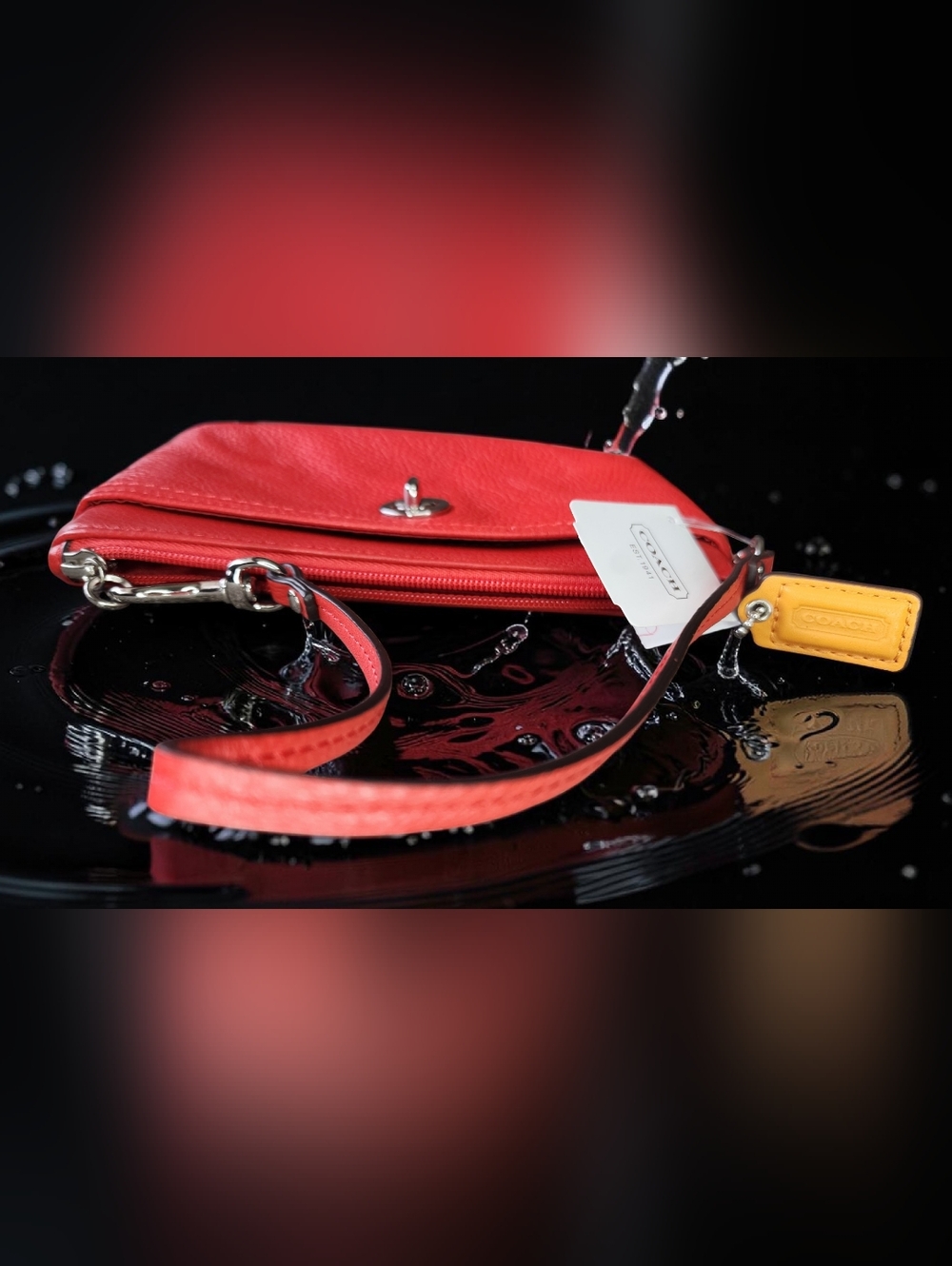 Coach Park Leather Medium Turnlock Wristlet, Style#F49472 Turnlock In Vermillion - Picture 4 of 14